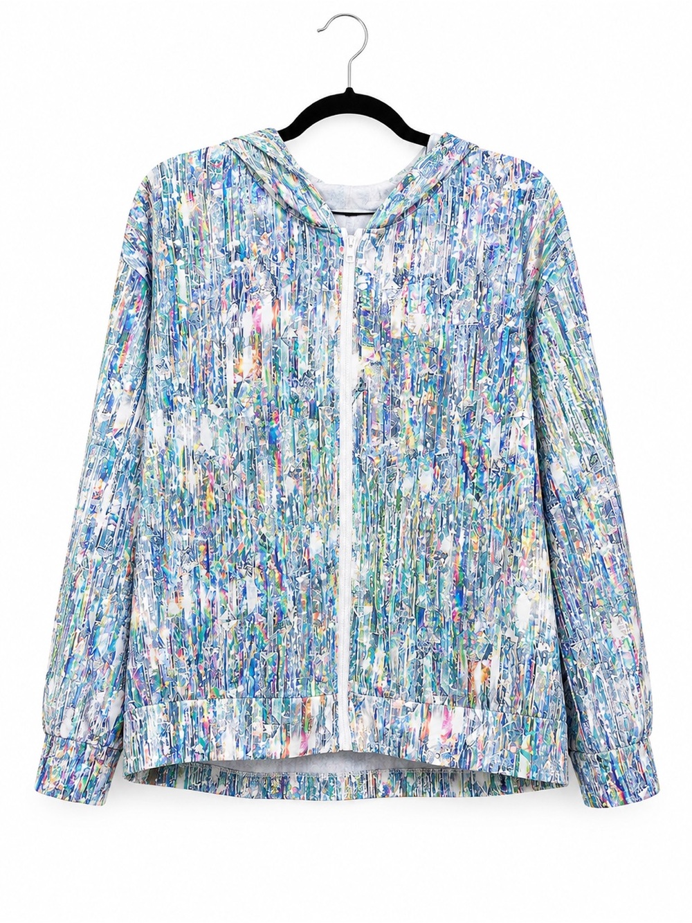 Abstract Print Hooded Zip Front Athletic Jacket Women’s Lightweight Hoodie XL